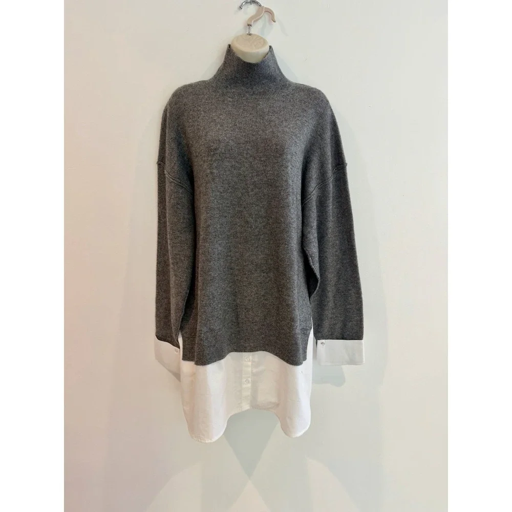 Zara Turtleneck Sweater & Layered Poplin Shirt NWT Sz L Gray Wool Blend Relaxed - Picture 9 of 10